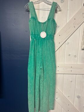 Umgee Green Acid Washed Cotton Jumpsuit New Size Large